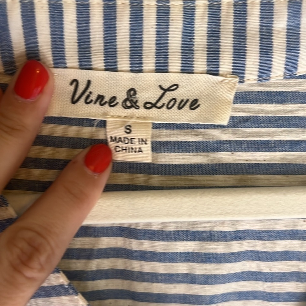 Preppy Babydoll Style Nautical Cotton Blue & White Striped Dress w/Ruffles - Picture 2 of 7